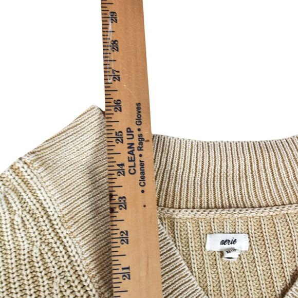 Aerie Ribbed Cotton Sweater Ivory Cream Cable Knit Size XS Neutral Minimalist - Picture 6 of 9